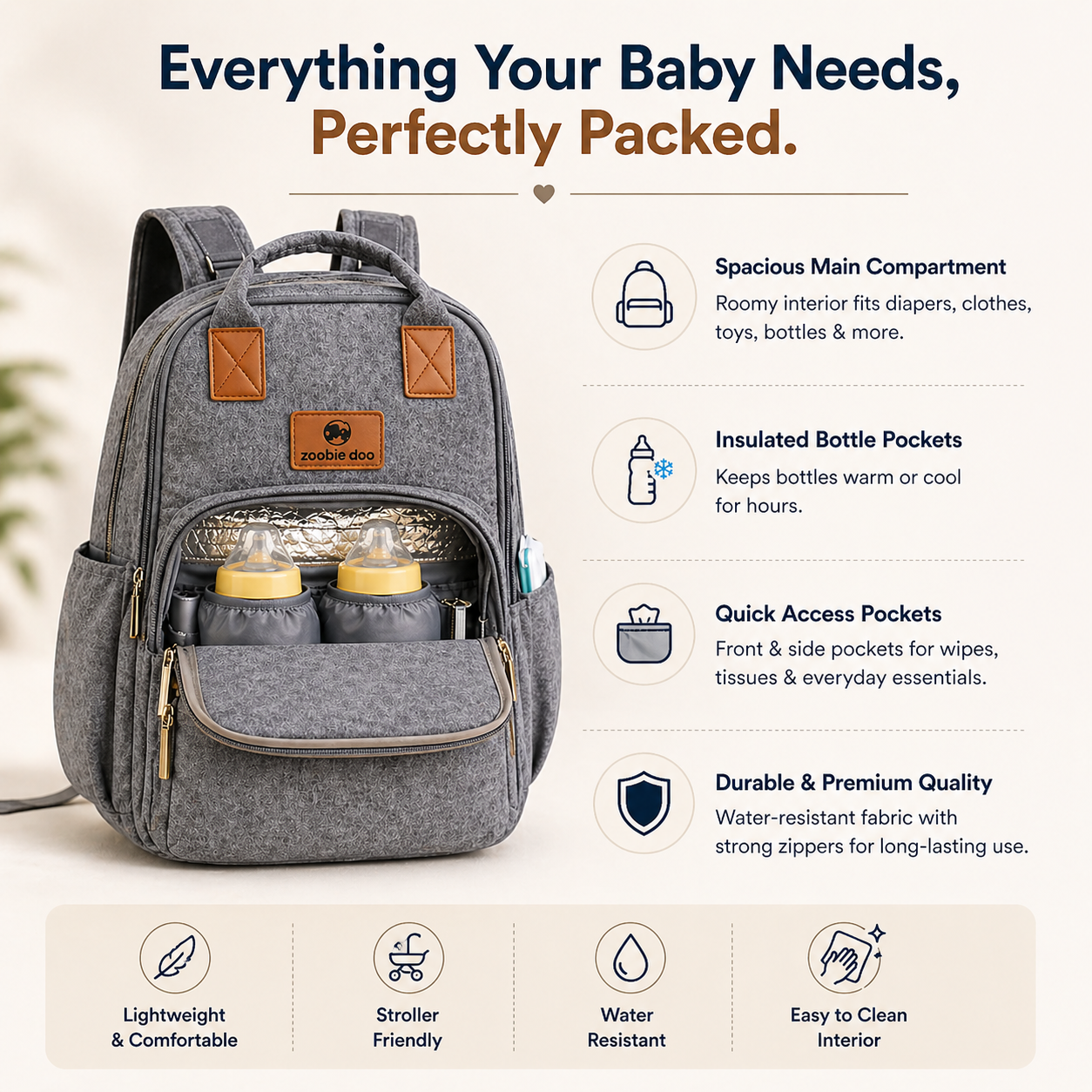Waterproof Diaper Bag Backpack by ZoobieDoo